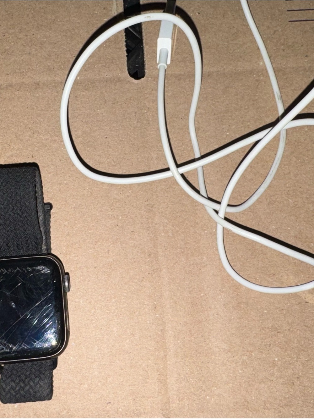 Black Smartwatch with Woven Band Apple 🍎 watch SE 44mm used condition & works !